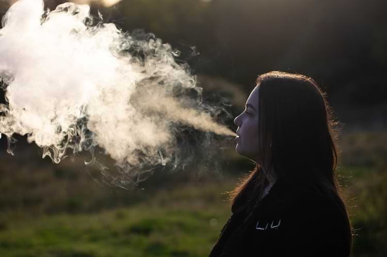 Chica vapeando al aire libre | Terpy